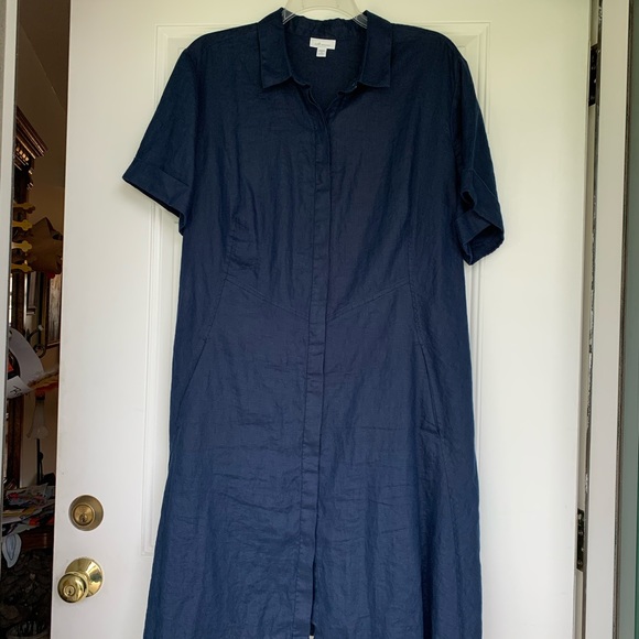 J. Jill Dresses & Skirts - J. Jill Love Linen Navy Button-up Dress-size 3X